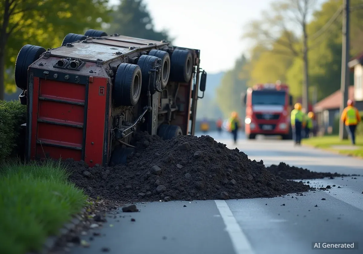 Lastwagen kippt in Riehen um und entleert Erde