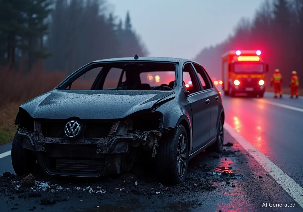 VW auf A18 bei Münchenstein in Vollbrand