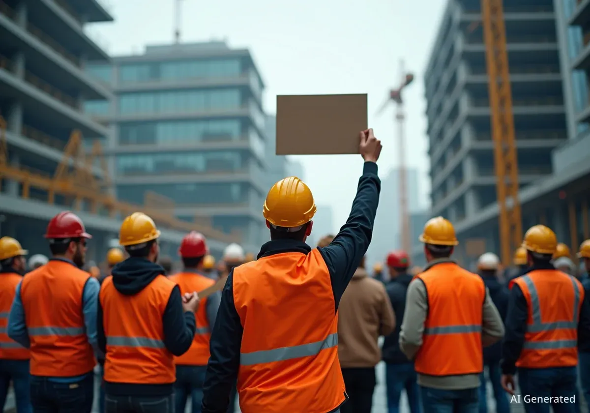 Bauarbeiter protestieren für bessere Arbeitsbedingungen