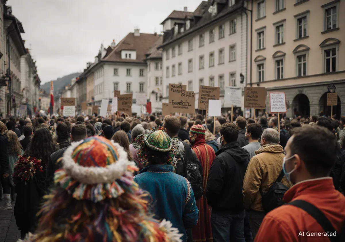 Demonstration trifft auf Fasnacht in Basel
